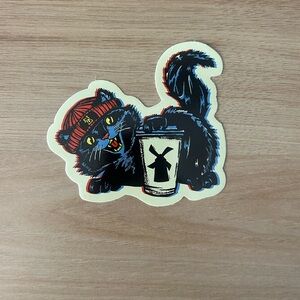 Dutch Bros Black Cat Sticker with Red Beanie